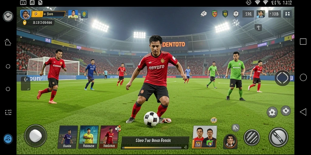 Tampilan gameplay seru di DENTOTO dengan aksi sepak bola yang mendebarkan.