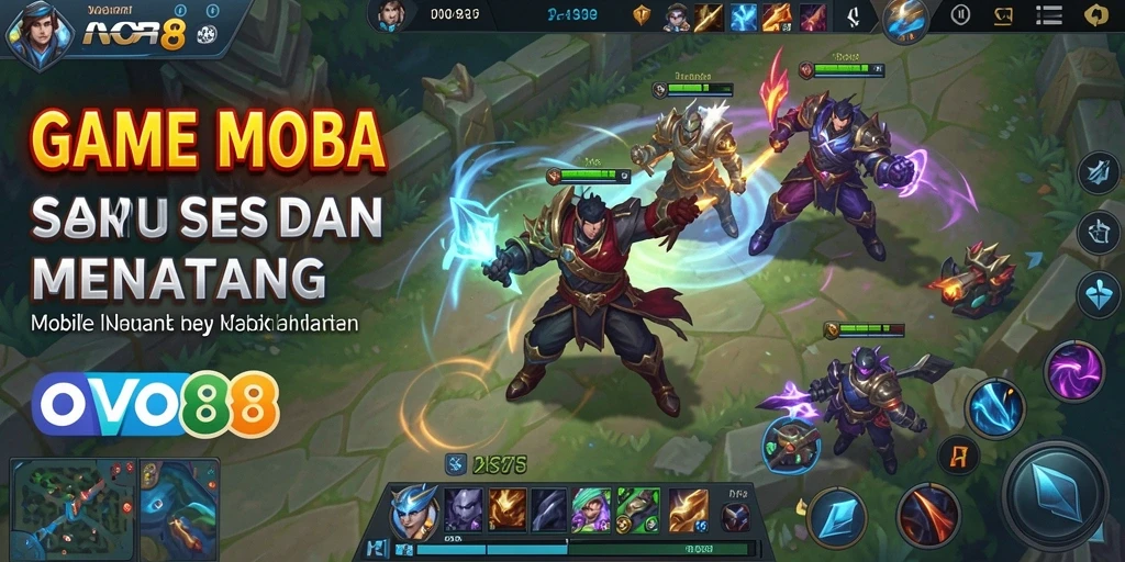Screenshot gameplay OVO88 menunjukkan pertarungan intens antar tim.