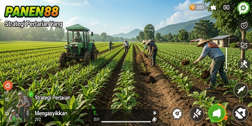 Screenshot gameplay PANEN88 menampilkan pertanian yang rapi dan strategis.