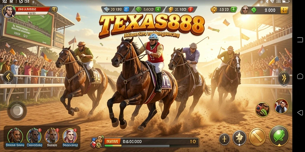 Screenshot gameplay TEXAS88 dengan balapan seru di trek yang menantang.
